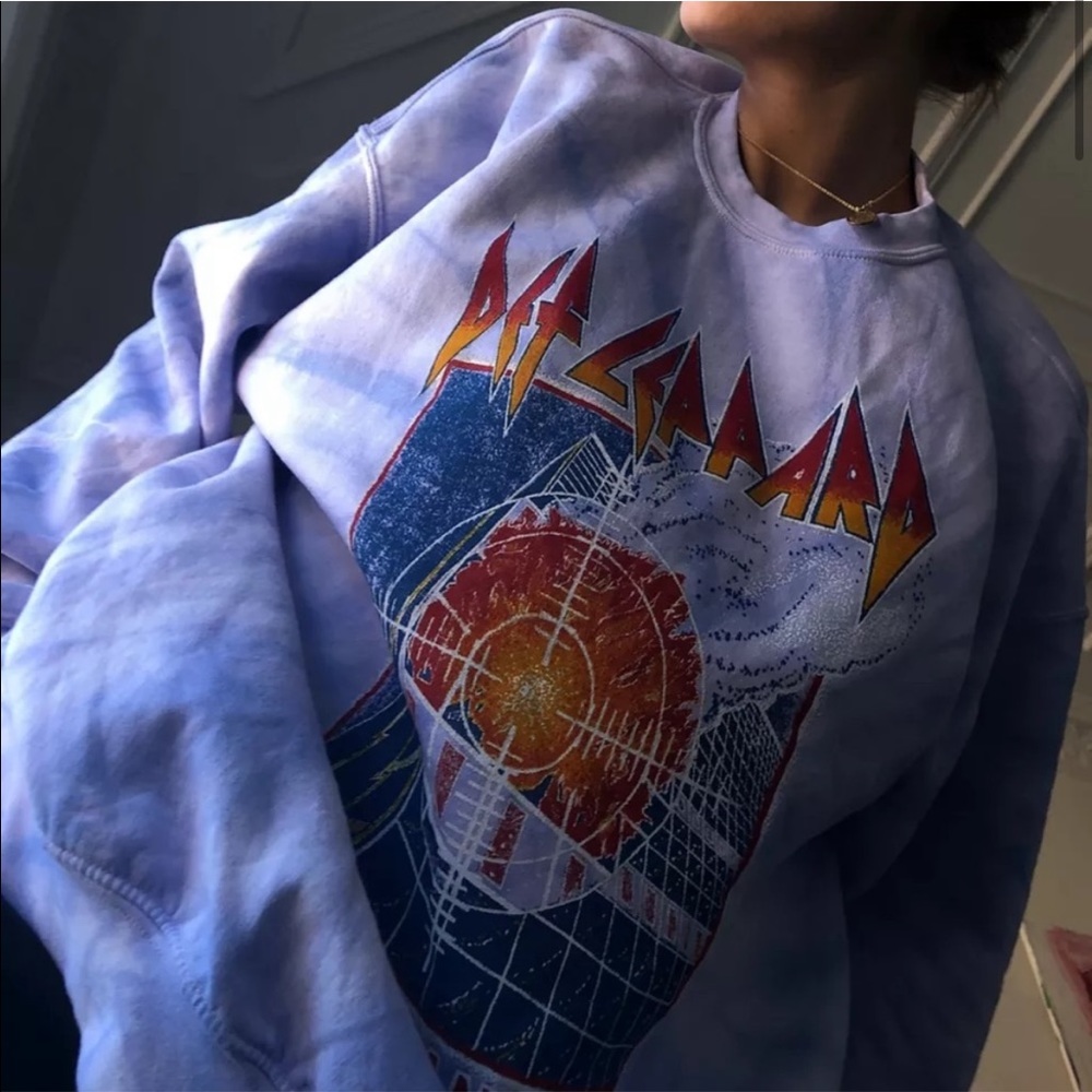 Urban Outfitters Def Leppard Pyromania Tie-dye Crew Neck Sweatshirt